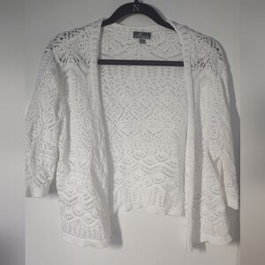 JM Collection Petite X-Large Cardigan Lace White 3/4 Sleeve Crochet #479